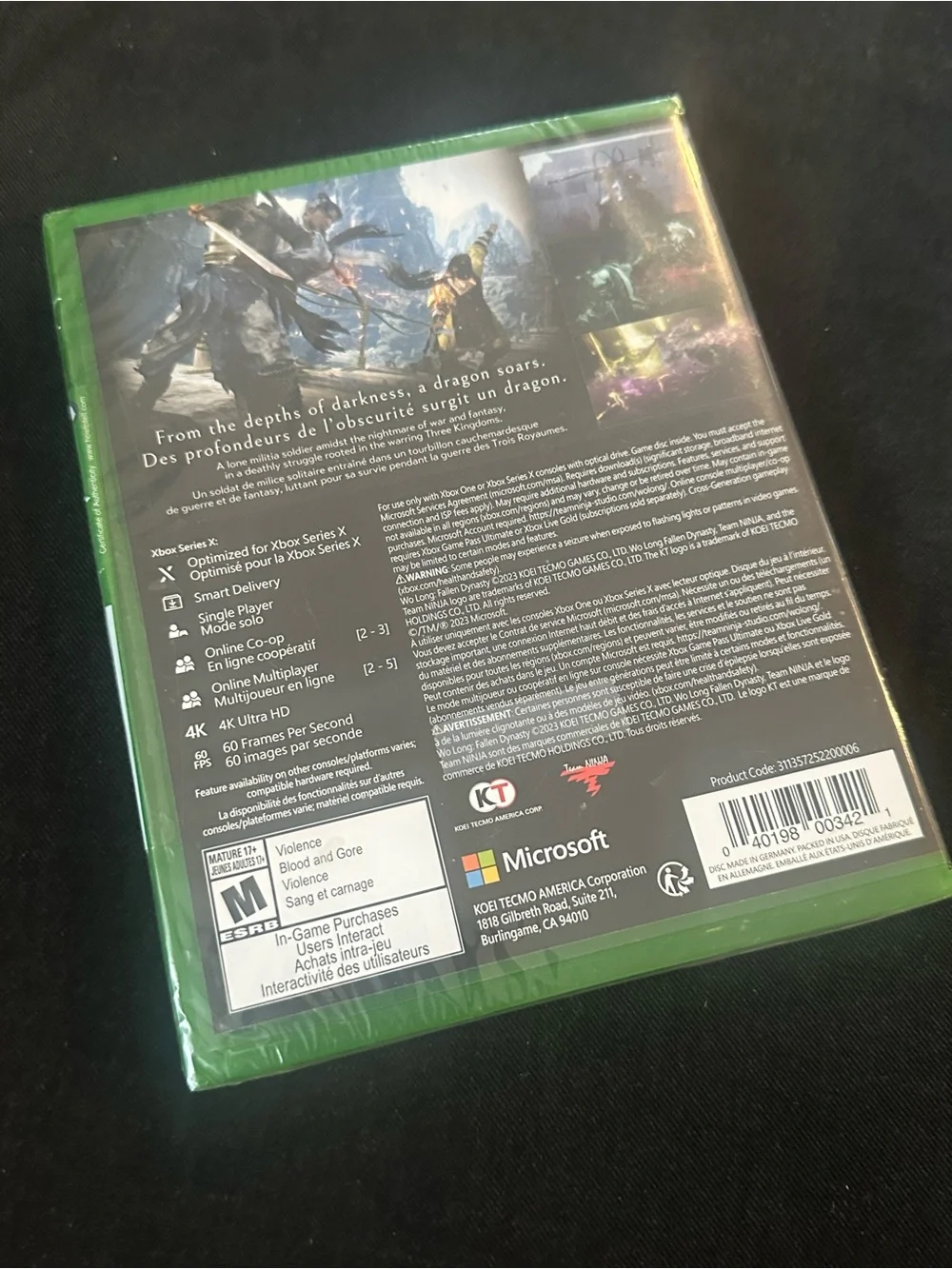 New Sealed Wo Long Fallen Dynasty XBox Series X Xbox One Video Game